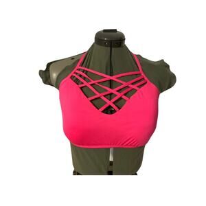 Mossimo Strappy Halter Bathing Suit Bikini Top Pink D/DD